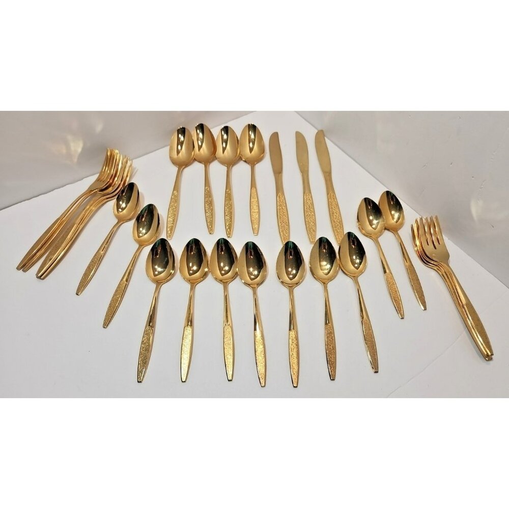 Vtg Lot of 30 Pieces Lifetime Cutlery Rose Lake Gold Electroplate Flatware